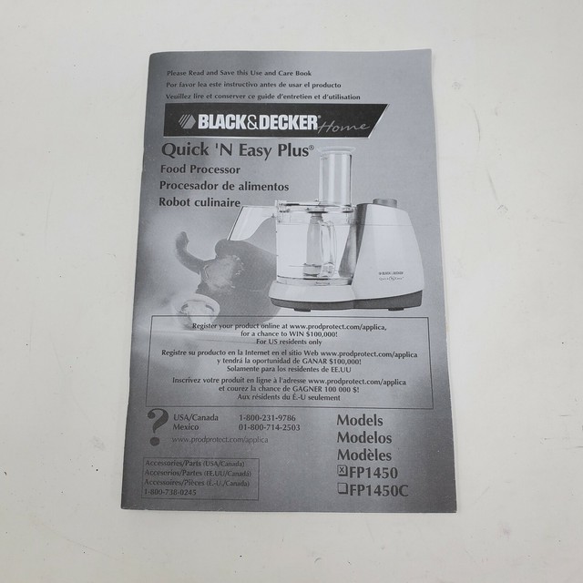 Black Decker Quick N Easy PLUS Model FP1450 Instruction Booklet Owners