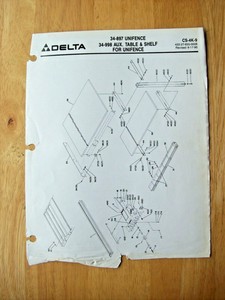 Delta ~ 34-897 Unifence 34-998 Aux. Table & Shelf Unifence ~ Parts List