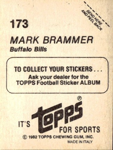 1982 Topps Stickers #173 Mark Brammer - Picture 2 of 2