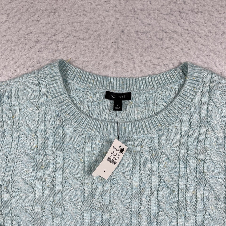 Talbots Sweater Womens Large Blue Speckled Cable Knit Career Casual