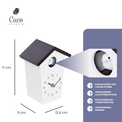Mini Kuckucksuhr HOCHHAUS, Wanduhr, Moderne Schwarzwalduhr 17,0 × 12,4 × 9,0cm - Bild 3 von 31