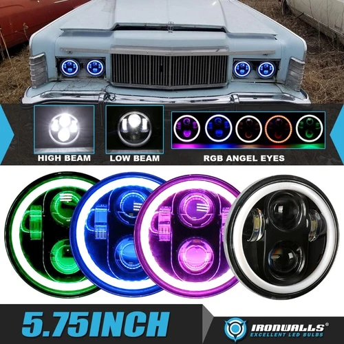 4PCS 5.75" 5-3/4" RGB LED Headlights Hi-Lo DRL for 1958-1979 Lincoln Continental