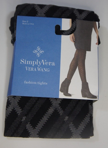 Simply Vera VERA WANG Fashion Control Top Tights Black & Gray Size 2 - NWT