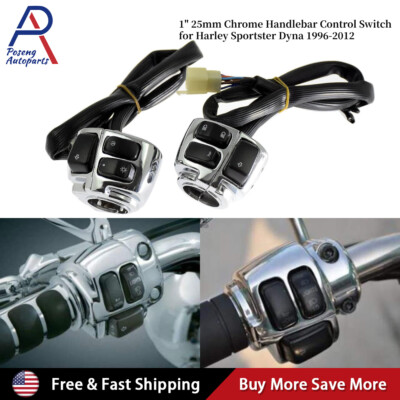 Chrome 1'' Handlebar Control Switches+ Wiring Harness for Harley Sportster Dyna 