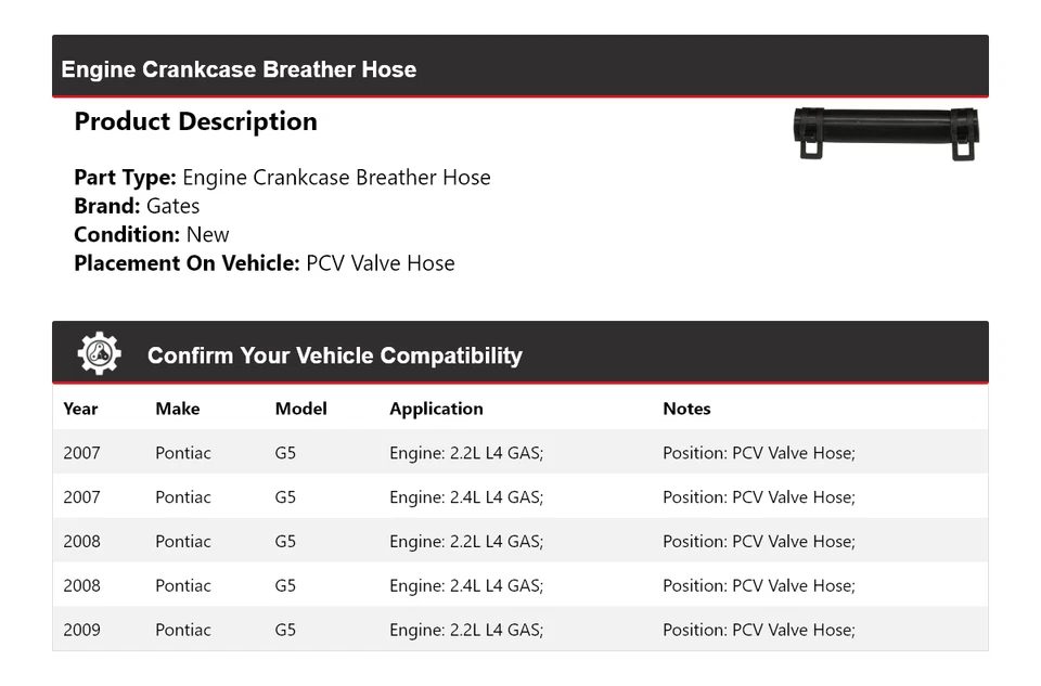 Manguera respirador cárter motor Pontiac G5 2007-2009 PCV válvula manguera puertas Foto 2 de 3