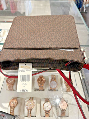 Michael Kors Grande Marrón Rojo Bolso Mensajero Bandolera Bolso de Mano Cartera Hombro MK - Imagen 6 de 14