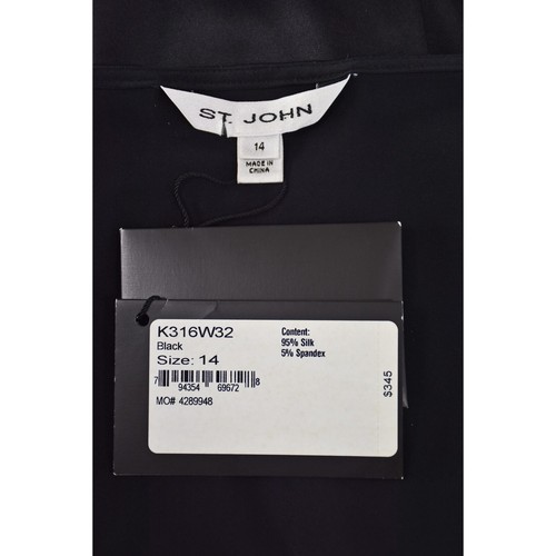 ST. JOHN Black Silk Pleated V-Neck Tuxedo Underpinning Blouse Camisole SZ 14 NWT - Picture 7 of 10