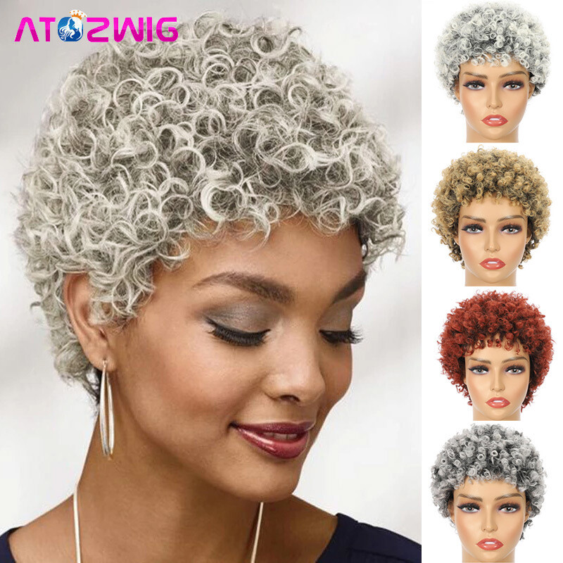 Cool Short Hair Cut Afro Curly Wig Synthetic Hair Pixie Cut Wigs for Black  Women | eBay