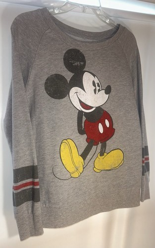 Disneyland Women's XS Mickey Mouse Gray Distressed #28 Jersey Sweatshirt - Picture 3 of 7