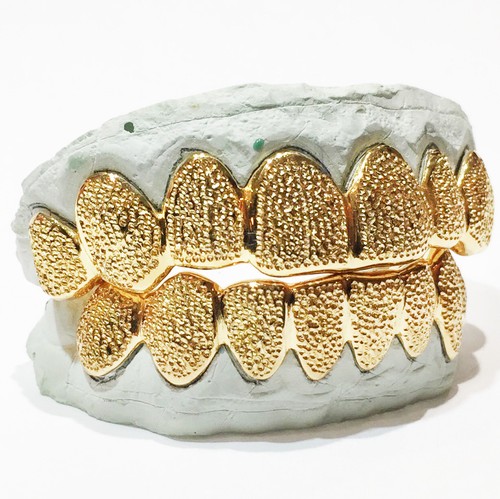 Griglia fatta a mano fatta a mano oro giallo massiccio 10K 14K diamante taglio polvere su misura - Foto 3 di 12