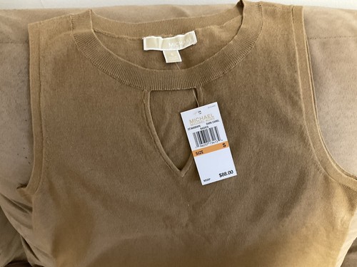 MICHAEL KORS ÄRMELLOSER PULLOVER GRÖSSE S DUNKEL CAMEL NEU MIT ETIKETT SCHLÜSSELLOCHAUSSCHNITT - Bild 5 von 10