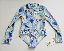 Billabong Girls 7 1 Pc Bodysuit UV Long Sleeve Rash Guard Swimsuit Blue