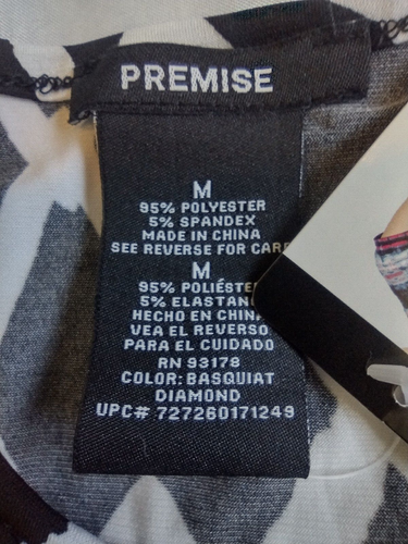 New Womens Premise Top Short Sleeve Shirt Blouse Shirt Black White Mosiac. Sz M - Picture 7 of 10