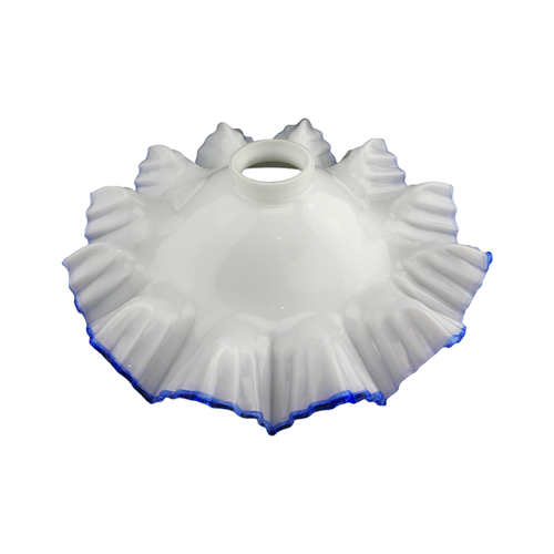 255 mm flacher Opal Coolie Lampenschirm mit blauem Rand und 55 mm Monteurhals - Bild 2 von 3