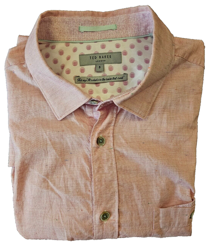 Ted Baker Shirt Large Pink Short Sleeve All Over Pattern Excellent Condition - Picture 3 of 12