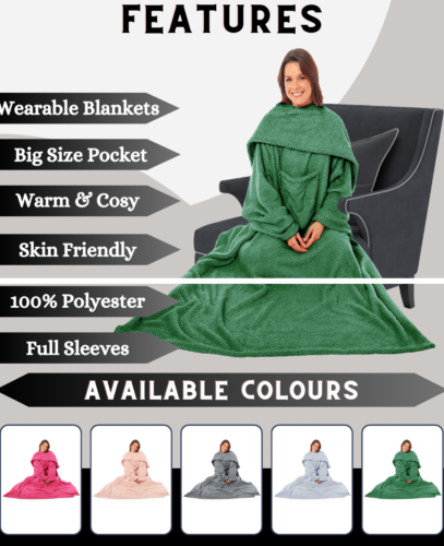 Fleece Big Wearable TV Blanket with Sleeves Super Soft Cozy Blanket Oversized - Picture 3 of 20