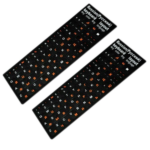2 * Russian Standard Keyboard Layout Replace Sticker Orange Letters on Black B