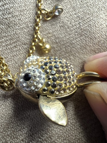 swarovski crystal Lychee Fish Pendant necklace goldtone signed - Picture 10 of 14