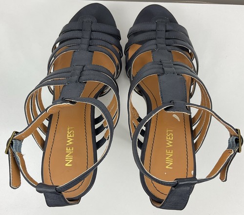 Nine West Women’s Strappy Blue Platform Heels Size 8 - Picture 3 of 10