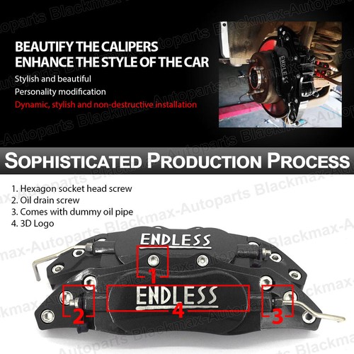 2x 240mm Metal ENDLESS Universal Style Brake Caliper Cover front rear Black LW4 - Picture 8 of 9
