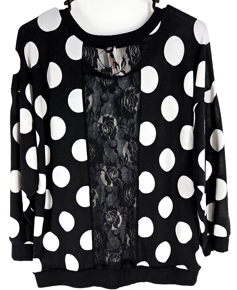 Top de mujer No Boundaries XXL Pullover negro blanco encaje panel trasero Foto 3 de 4