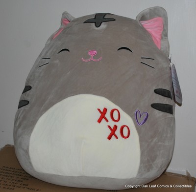 Squishmallow 2020 Valentine Carson XOXO Grey Cat 16&quot; 16 Inch NWT! LOVE