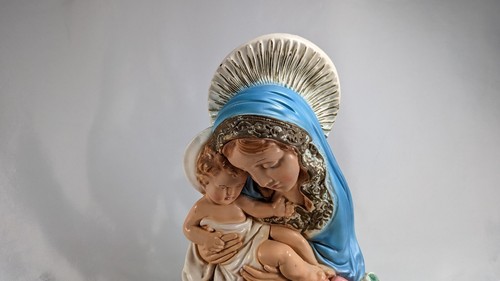 VINTAGE MADONNA VIRGIN MARY & JESUS CHALKWARE LAMP 15" TALL - Picture 4 of 11