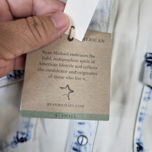 RYAN MICHAEL Women's Snap Button up White Blue Tie-dye Dress Size S NEW - Picture 5 of 13