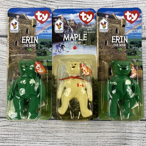 TY Teenie Beanie Erin & Maple Green & White Teddy Bear Mini Stuffed Animal Toys