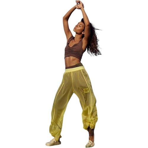 Pantaloni Joggers Free People FP Movement Giallo Pallido Alte Maree Trasparenti Fluidi XS Nuovi - Foto 2 di 7