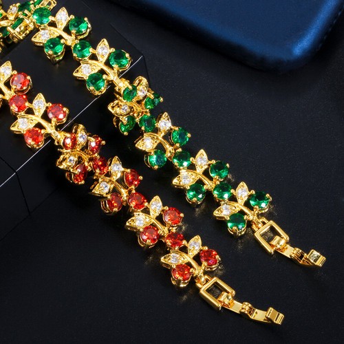 Luxury Dubai 18k Gold Royal Blue CZ Leaf Bracelet Bangle for Women Daily Party - Bild 6 von 14