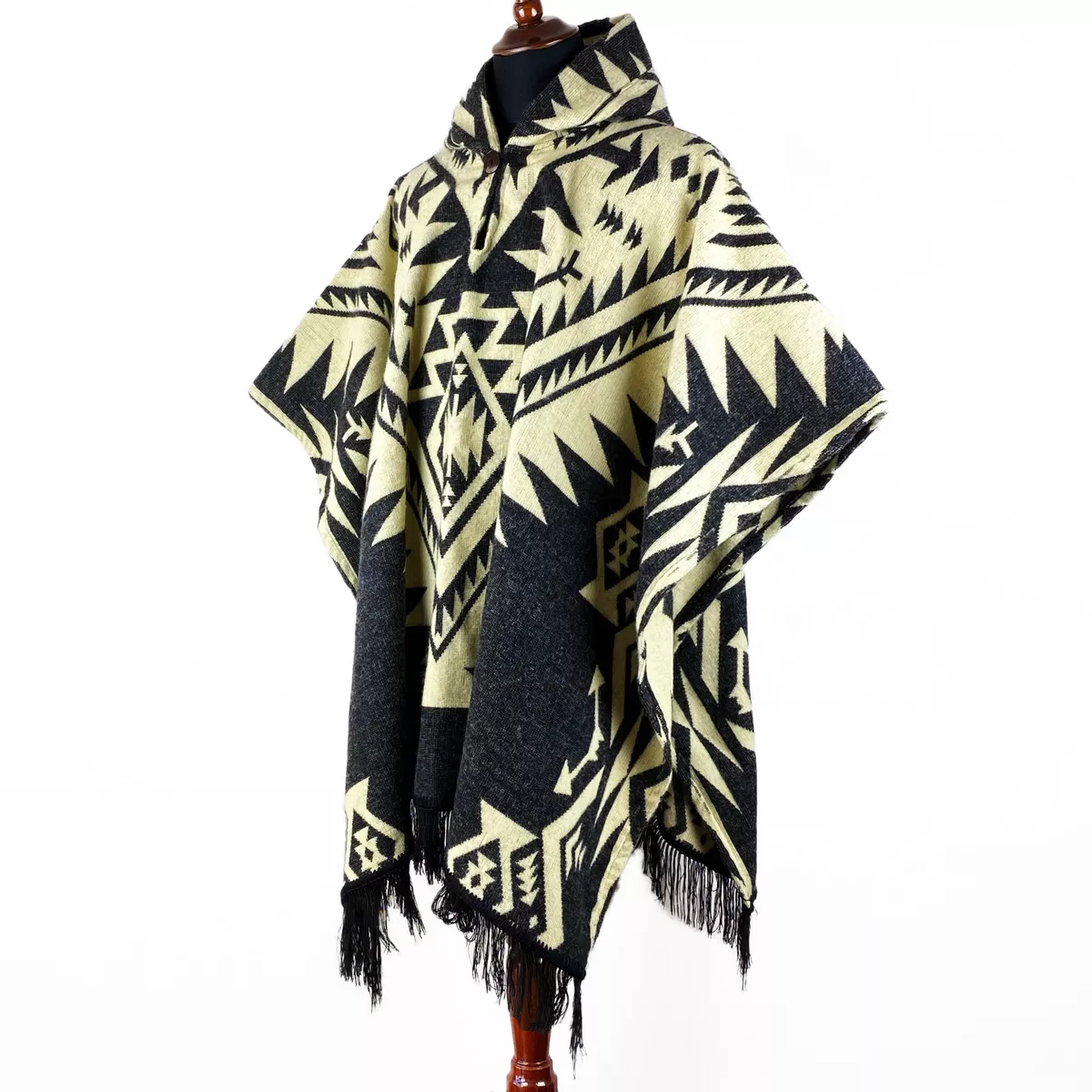 Alpaca wool Mens Unisex Hooded Poncho Aztec all seasons boho