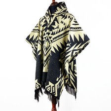 Alpaca wool Mens Unisex Hooded Poncho Aztec all seasons boho hippie Halloween