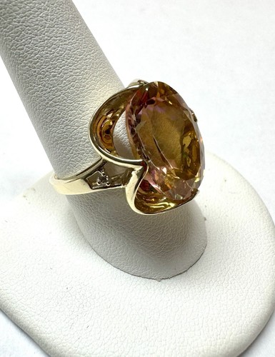 10k Yellow Gold 15ct Sunrise Topaz And .02ct Diamond Ring Sz 9.75 $1,700 - Picture 2 of 7