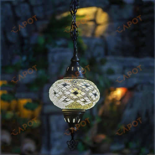 Turkish Moroccan Handmade Glass Mosaic Ceiling Hanging Chandelier Lamp & Bulb-L - Picture 5 of 11