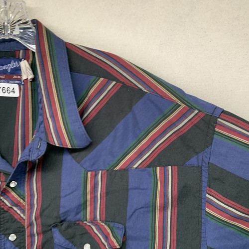 Wrangler X-Long Tails Dark Stripe Pearl Snap Western Long Sleeve Shirt 2XL Thin - Picture 11 of 16