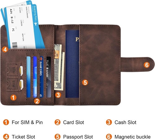Soporte para pasaporte para viaje, billetera de pasaporte cubierta estuche portalibros de pasaporte - Imagen 12 de 37