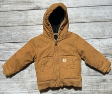 Kids Carhartt Jacket Toddler Size 12M Brown w / Hood Full Zip
