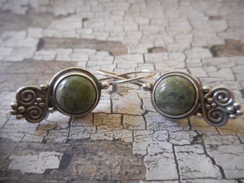 Sajen Sterling Silver Inlay Green Jasper Drop Earrings   49B11 - Picture 2 of 10