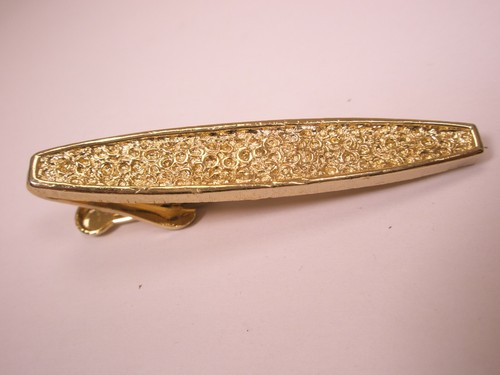 2-1/8" Cratered Texture Tapered Design Gold Tone Vintage SWANK Tie Bar Clip - Picture 3 of 6