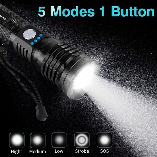 Most Powerful 99000000LM LED Flashlight Zoom USB Rechargeable Super Bright Torch - Picture 20 of 22
