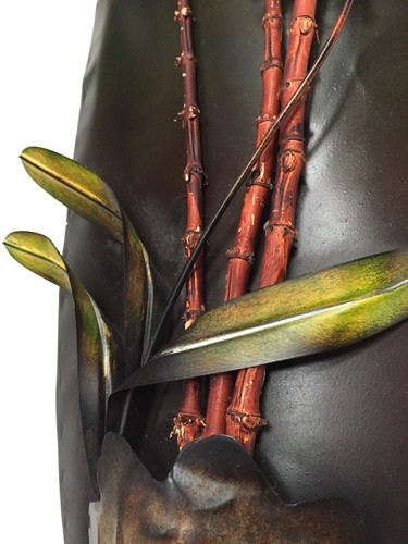 Escultura de decoración de arte de pared de metal contemporáneo de flores en jarrón - Imagen 3 de 3