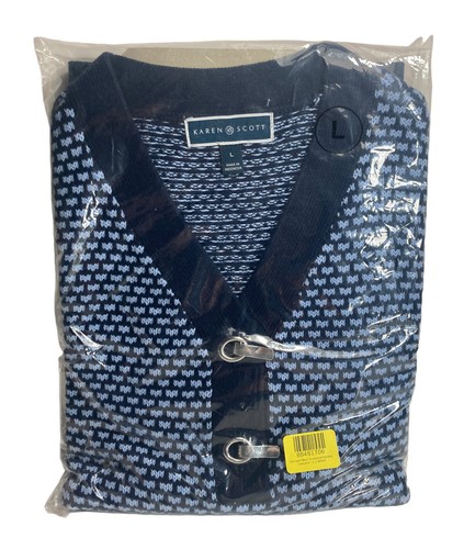 Karen Scott Womens Large Blue Navy Baby Silver Detail Henley V-Neck Sweater NEW
