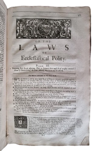 HOOKER, RICHARD On ECCLESIASTICAL POLITY / 1721 - Dedicated to CHARLES II - Picture 17 of 24
