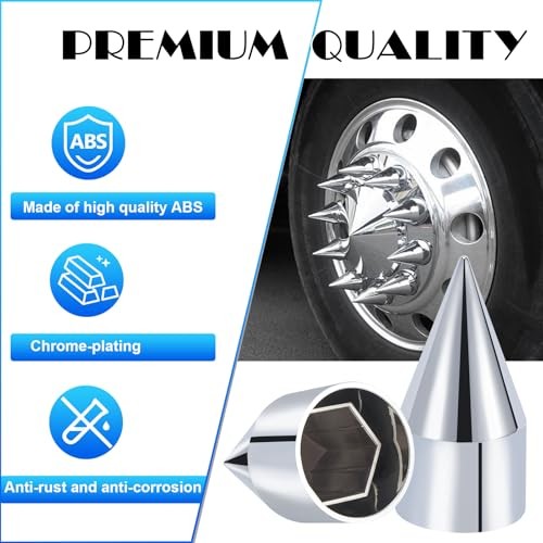 Chromed Spike Lug Nuts Covers Push On, 33mm x 4-1/4", ABS Chrome Plastic Caps  - Picture 3 of 8