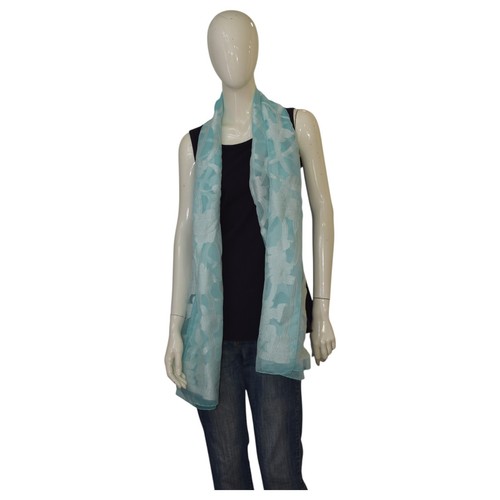 Bufanda grande de seda viscosa transparente brillante floral azul Armani Collezioni foulard - Imagen 7 de 8