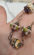 Handmade 16  Lampwork  Glass Bead Necklace on Copper Chain   Boho Jewelry