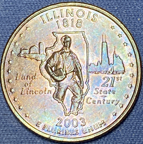 2003-D Illinois State Quarter Beautiful Lustrous Rainbow Toned Coin #16 - Picture 7 of 20