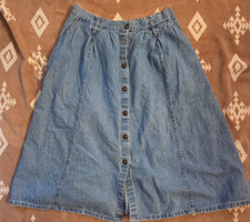 Vintage womens 18 denim skirt button up mid calf