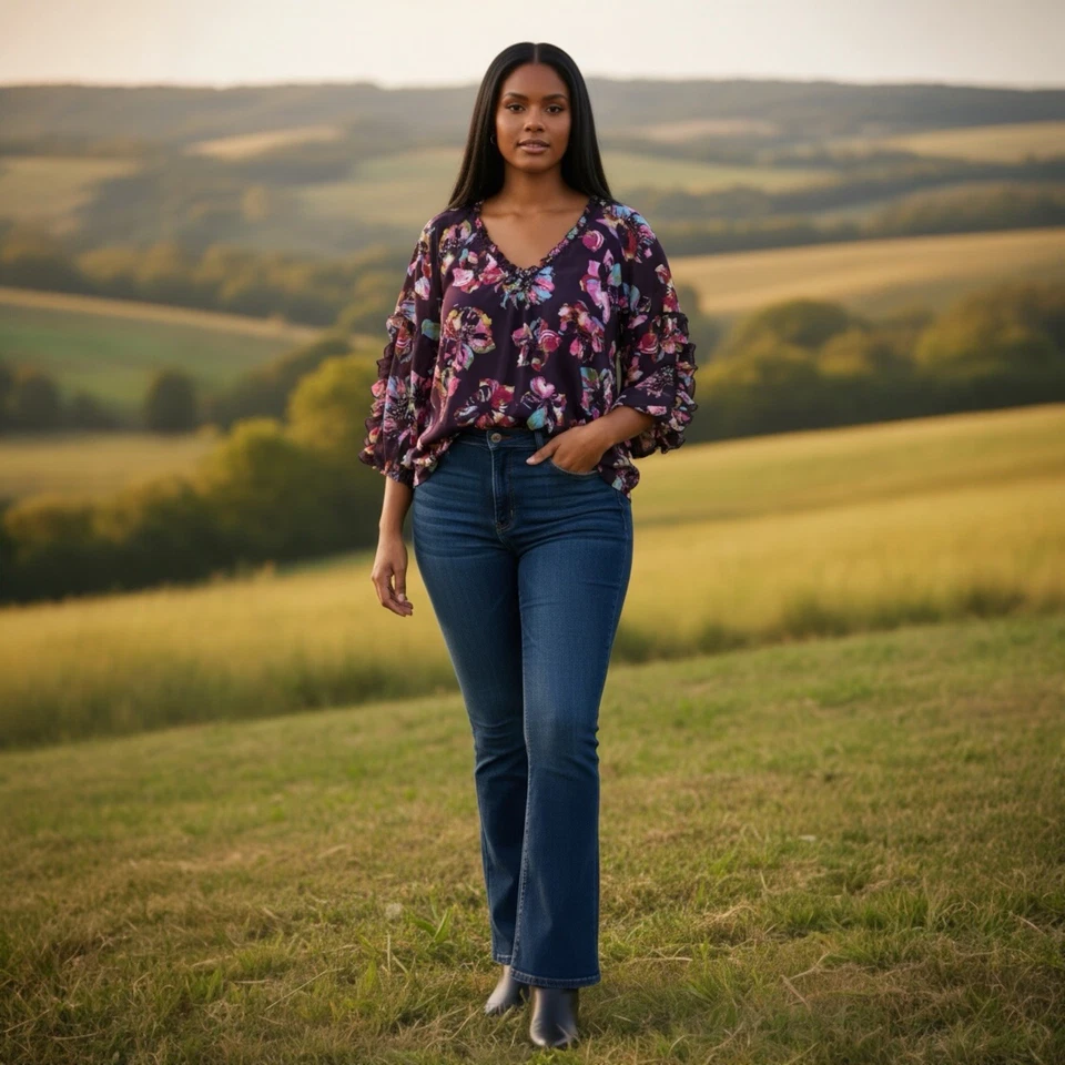 Blusa túnica floral Cato púrpura transparente Slv 4X femenina cabaña romántica talla 26/28 Foto 2 de 4